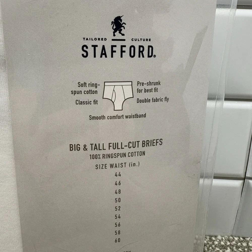 Men Stafford 6 Pack Big Tall Cotton‎ Full Cut Briefs Underwear Size 50 New White